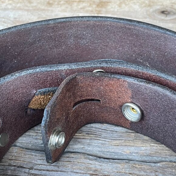 Vintage Biker Motorcycle Belt Leather Strap Black /  Brown with Rings & Rivets - Picture 7 of 14